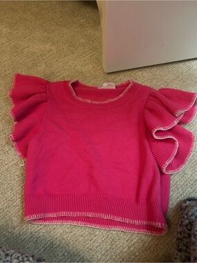 Anthropologie Ruffle Sleeve Knit Top - Pink